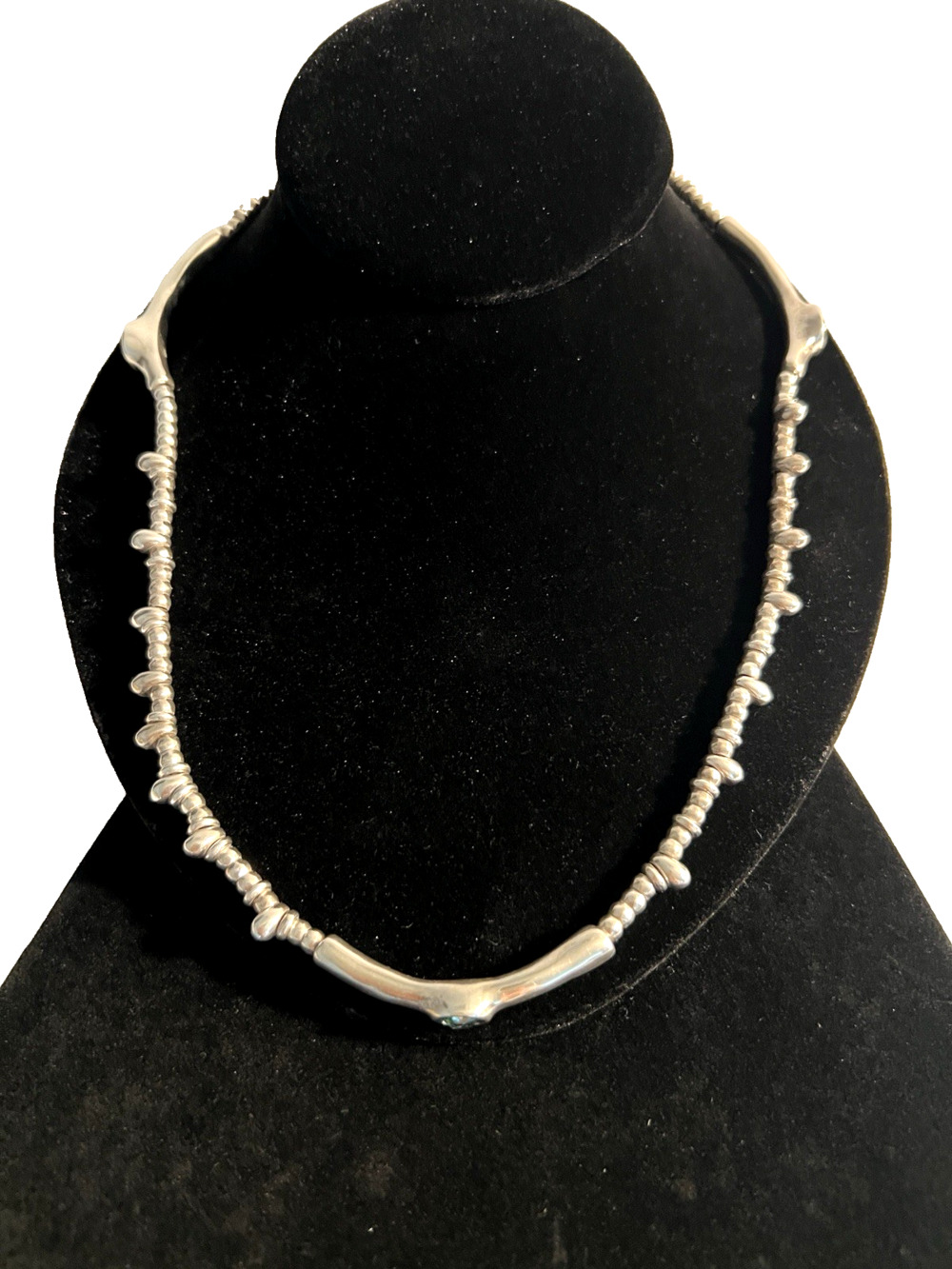 Uno de 50 Necklace Sterling Silver Plated Bead Ball Chain Blue Topez Gemstones